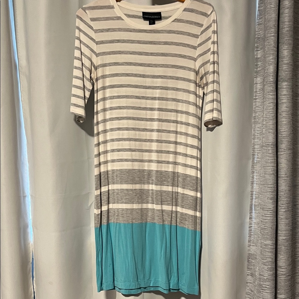 Cynthia Rowley White, Gray & Teal Striped Shift Dress